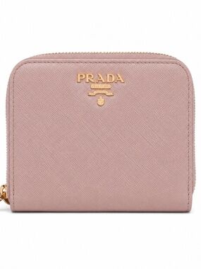 Authentic Prada Compact Saffiano Zip Wallet in Dusty Rose with Gold Hardware